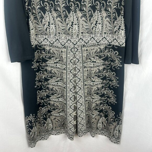 J Jill Wearever Pleated Mirror Paisley Dress Women Large Black Knee 3/4 Sleeves - Picture 4 of 6